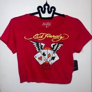 NWT Ed Hardy Bedazzled Crimson Love Wild Tee